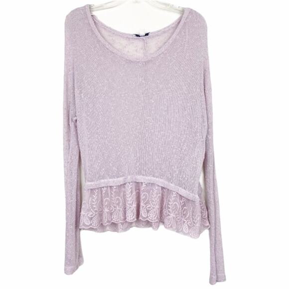American Eagle Tops - American Eagle Open Knit Sweater Lace Hem Sz M
